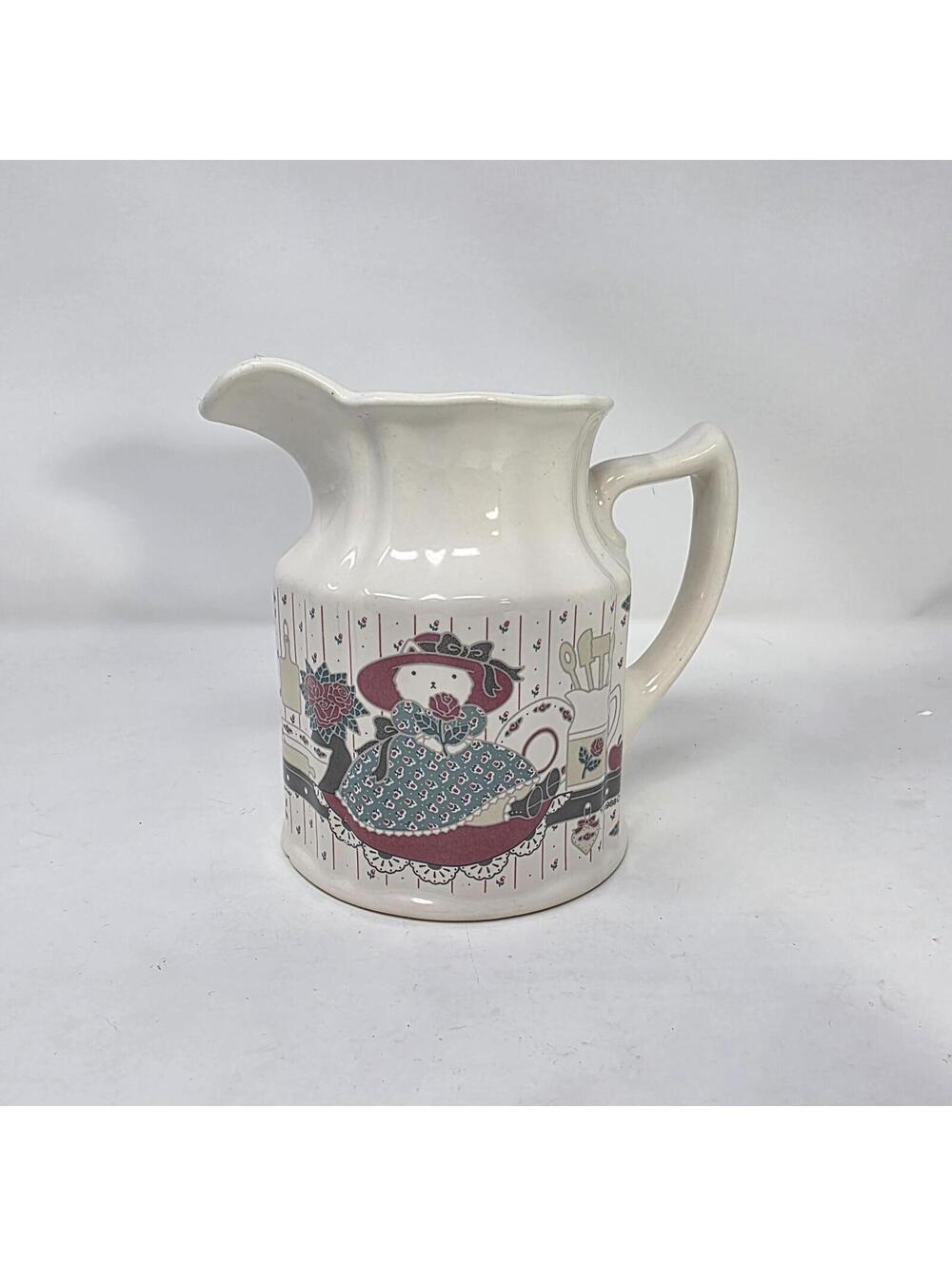 Vintage 1980s "Country Cat" Ceramic Pitcher Caddy Utensil Holder